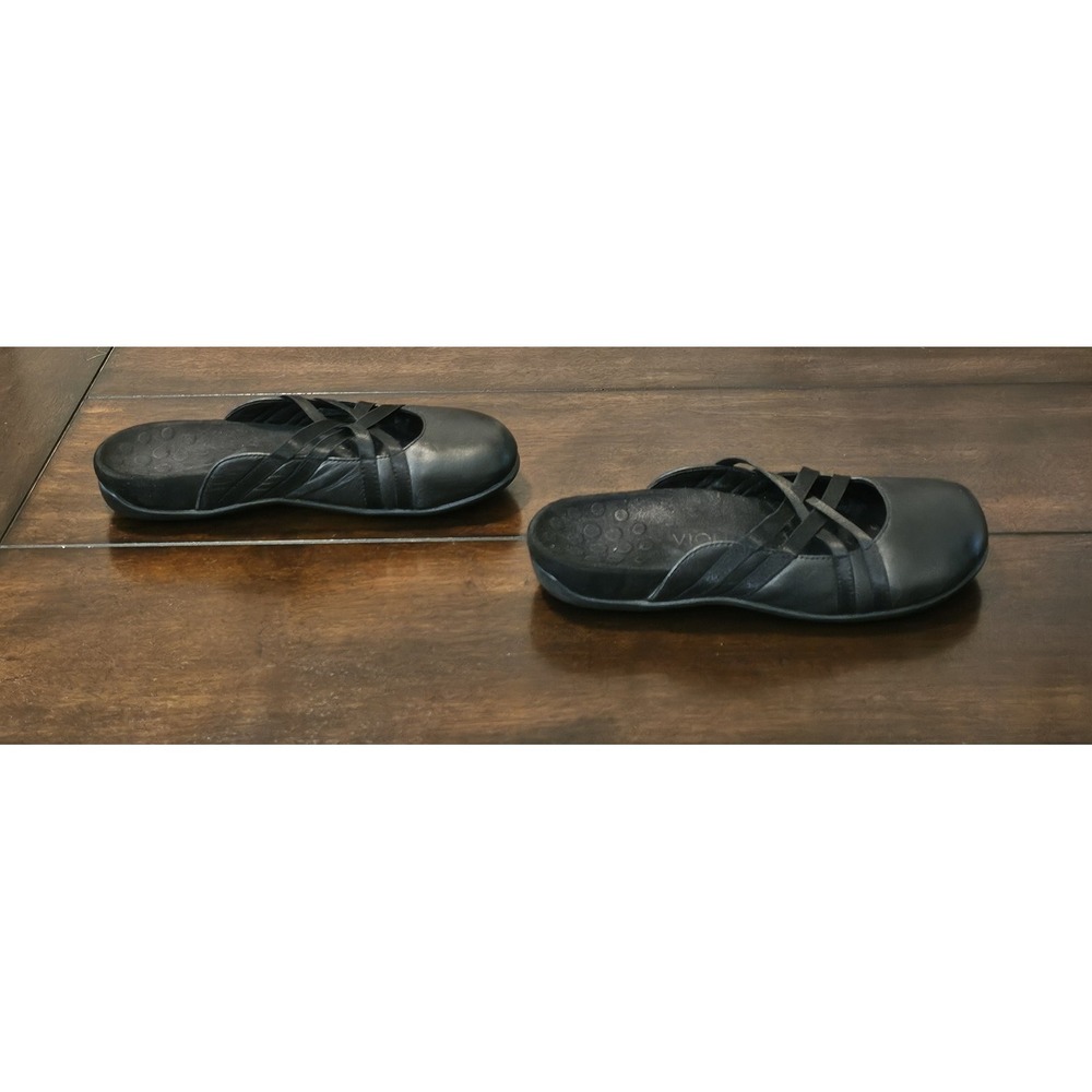 Vionic Rest Claire Women's 8 Black Leather Criss‎ Cross Strap Slip On Mules